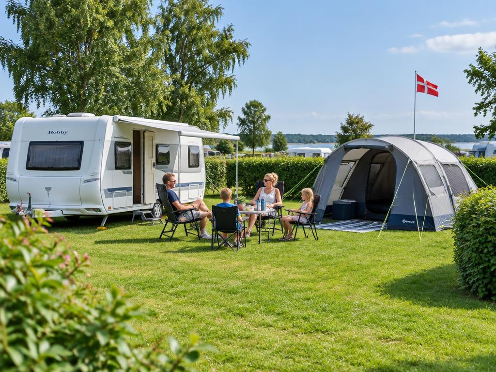 Familie på campingpladsen